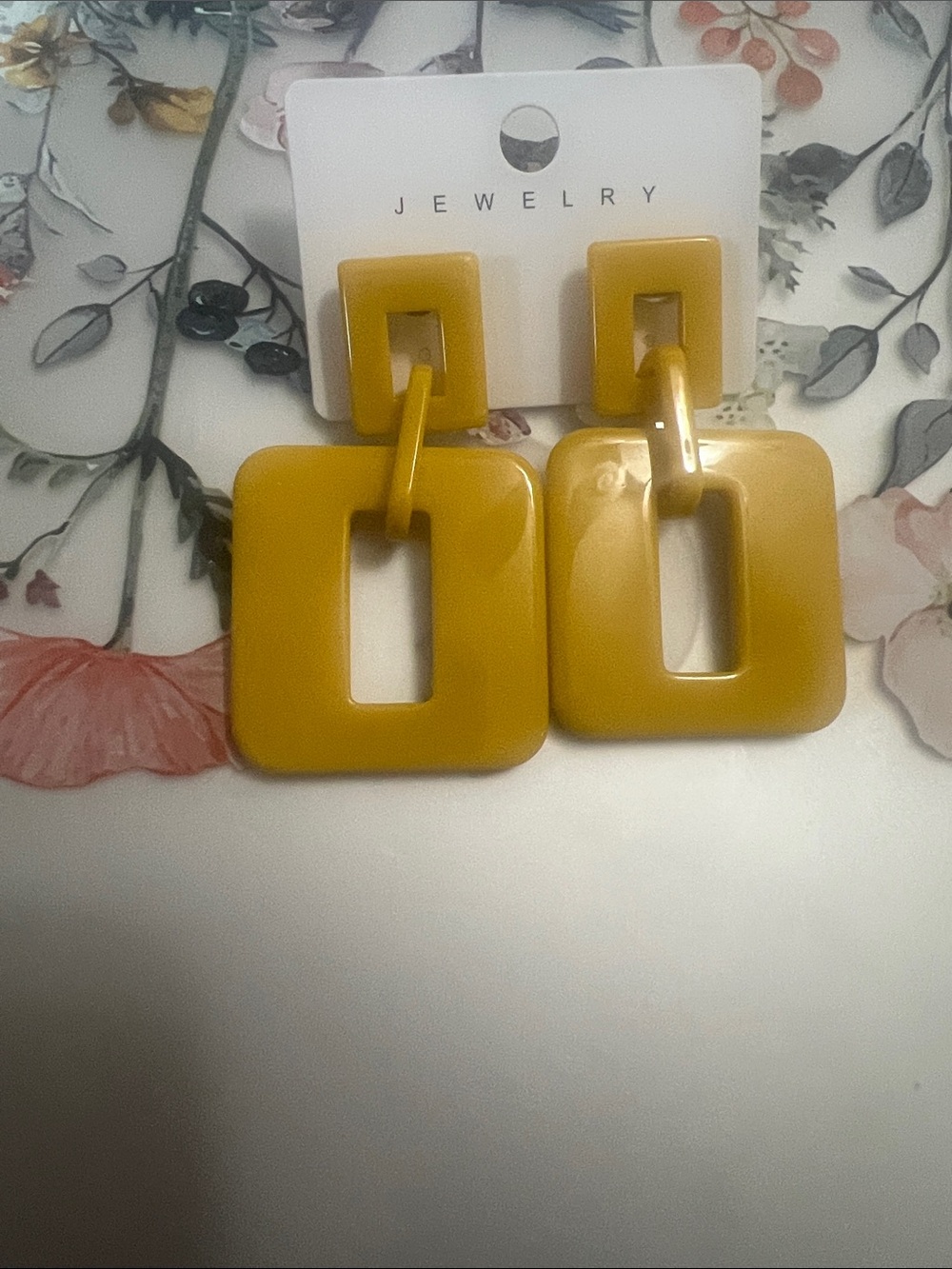 Mustard Yellow Geometric Drop Earrings
